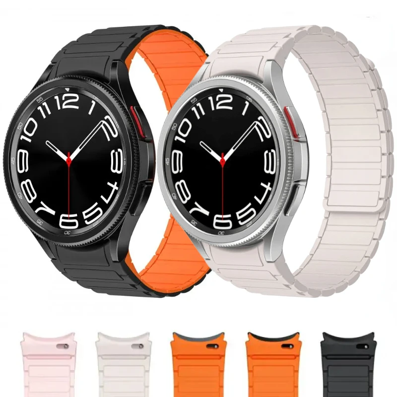 Pulseira de Silicone Sem Gaps para Samsung Galaxy Watch, Banda Magnética Clássica, 5 Pro, 6, 4, 7, 6, 5, 40mm, 44mm, 42mm, 47mm