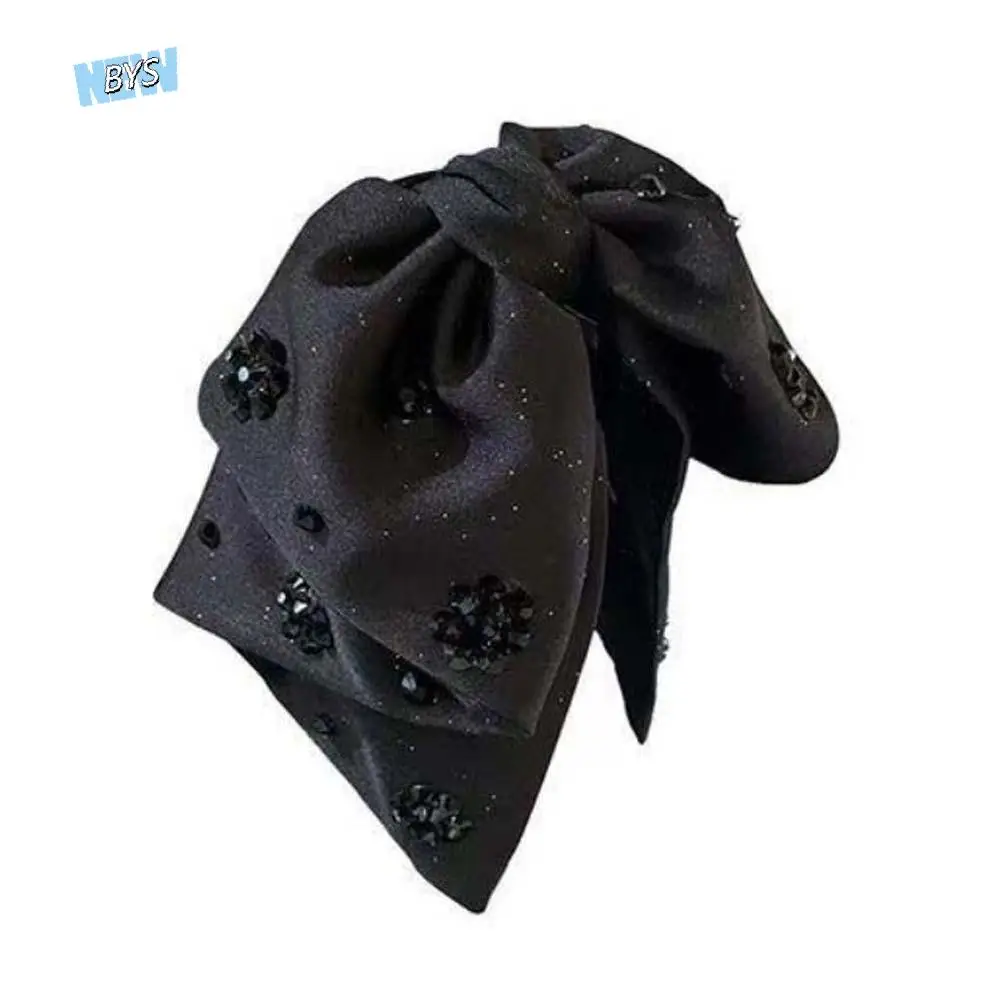 

Beads Black Bow Shark Clip Elegant French Style Shiny Rhinestone Hair Claw Polyester Headwear Women Sequin Hairgrips Banquet