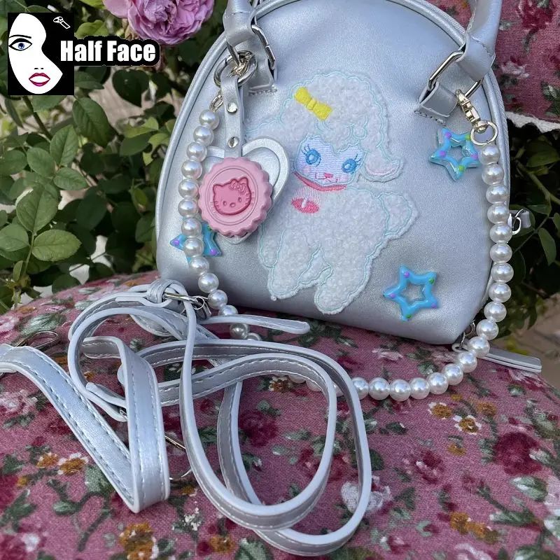 Y2K Spicy Girls Harajuku Women’s Gothic Punk Silver Shell Pearl Chain One Shoulder Lolita Mini Vintage Star Crossbody Bags Tote