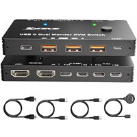 USB C KVM Switch 4K/1080P@60Hz, USB C One/Dual Monitor KVM Switch for 2 Laptop Share 1/2 Monitor and 10Gbps 4 USB3.0/2.0 Devices