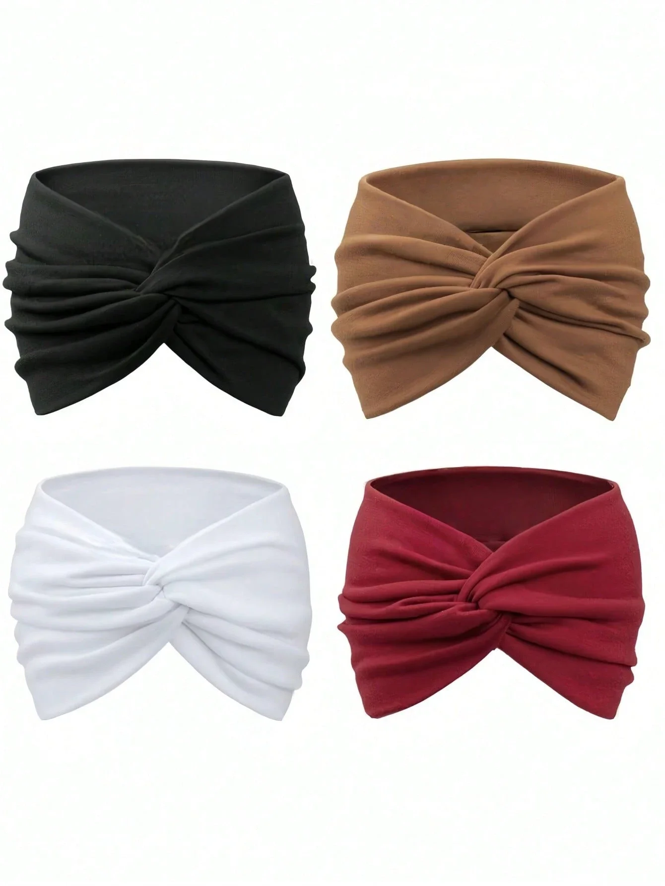 

4-Pack Solid Color Wide Twist Knot Headbands For Women – Yoga, Sports, Casual Hair Accessories, Autumn Winter Style