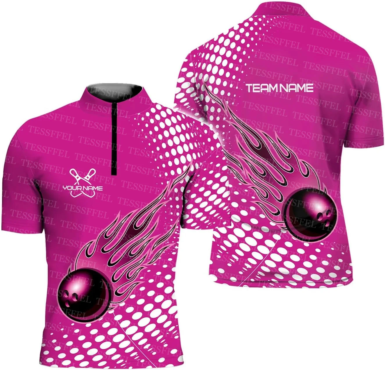 Short Sleeve Bowling Shirt Retro - Benutzerdefinierte Name Graffiti Flame Strike Bowling