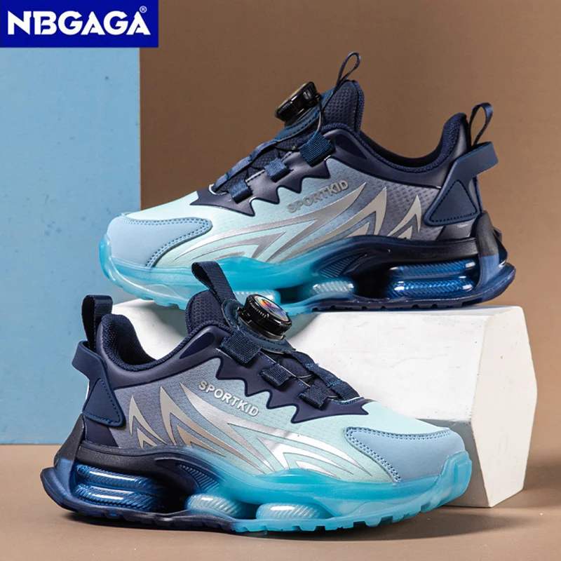 New Anti-skid Leather Kids Sneakers for Boys Running Walking Lightweight Casual Shoes With Fashion Rotating Buckle Design