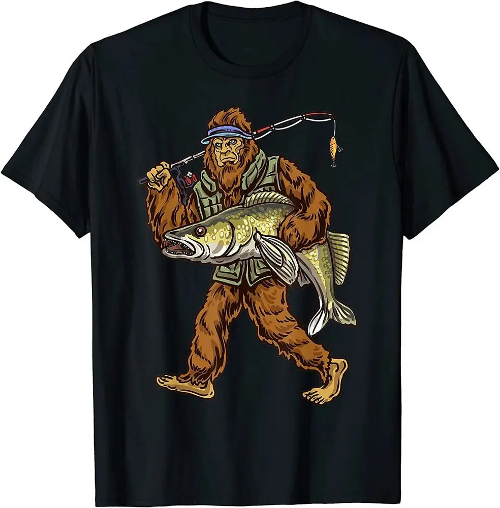 NEW! Walleye Fishing Sauger Hunting Bigfoot Fishermen T-Shirt -  MADE IN USAAnime Costume Cotton Short Sleeve luxury brand retro