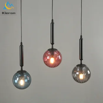 북유럽 모던 컬러 수박 LED 샹들리에, 침실 서재 머리맡 펜던트 램프, 거실 장식, 유리 공 펜던트 조명 