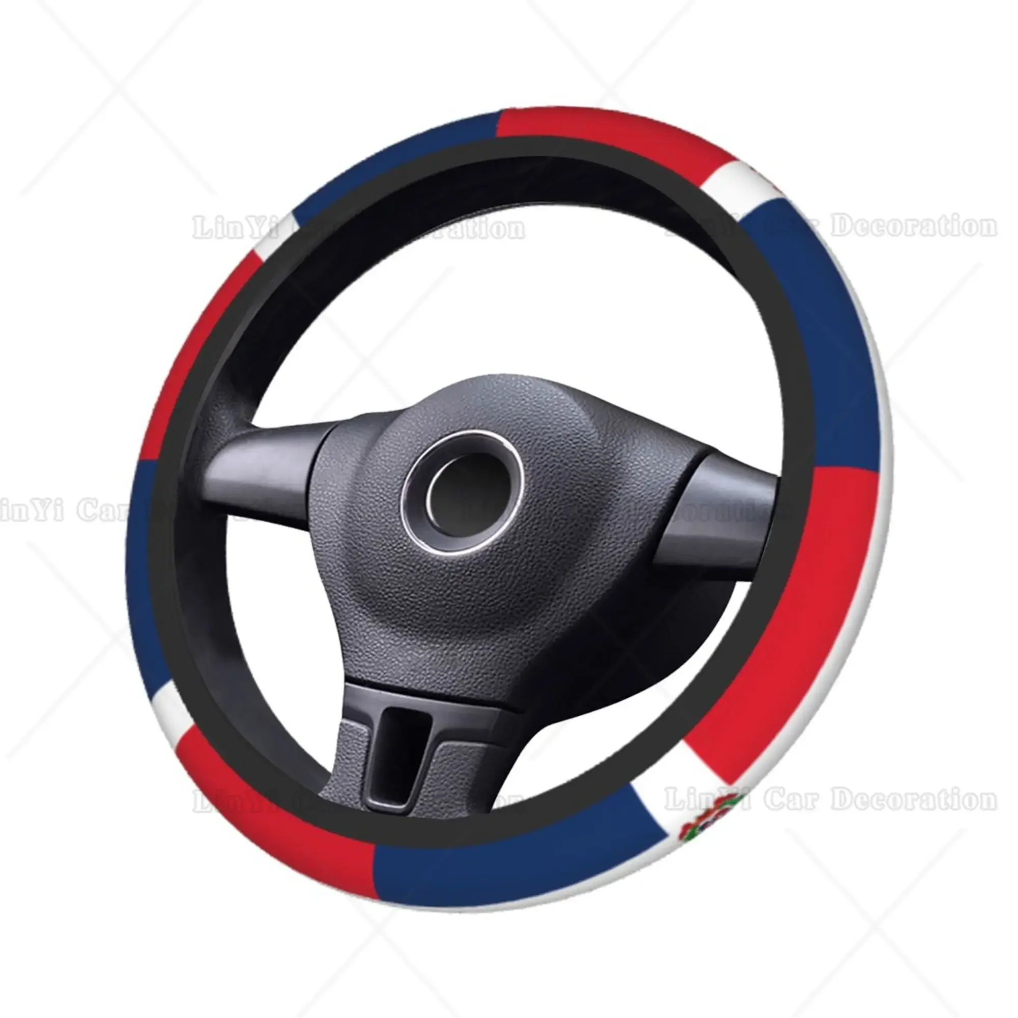 Non-Slip Elastic Steering Wheel Cover Dominican Republic Flag Auto Car Steering Wheel Cover Car Accessories Universal 15 Inch