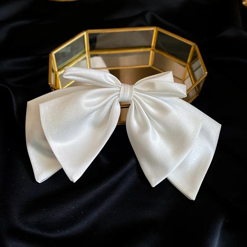 White Satin Bow Hair Clip, Suitable For Girl/Bride Hairstyle Accessories, Suitable For Wedding Banquets, Parties And Gifts