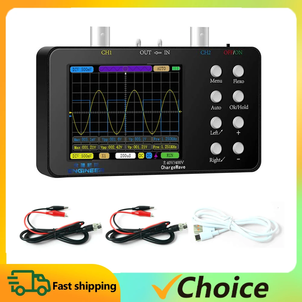 Dual-channel Digital Oscilloscope 10M Analogue Bandwidth 50M Sampling Rate Lissajous Patterns 6A Current Waveform Oscilloscope