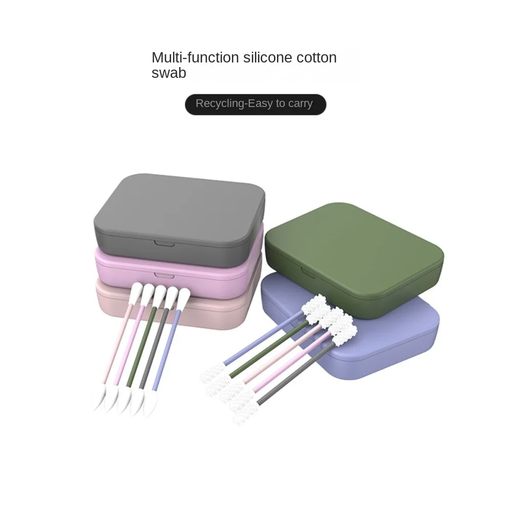 Coton-Tige Réutilisable en Silicone Portable 4 en 1 avec Miroir, Nettoyable pour Livres d'Oreilles, Outils de Maquillage, miles Cosmétique, 4 Pièces/Ensemble