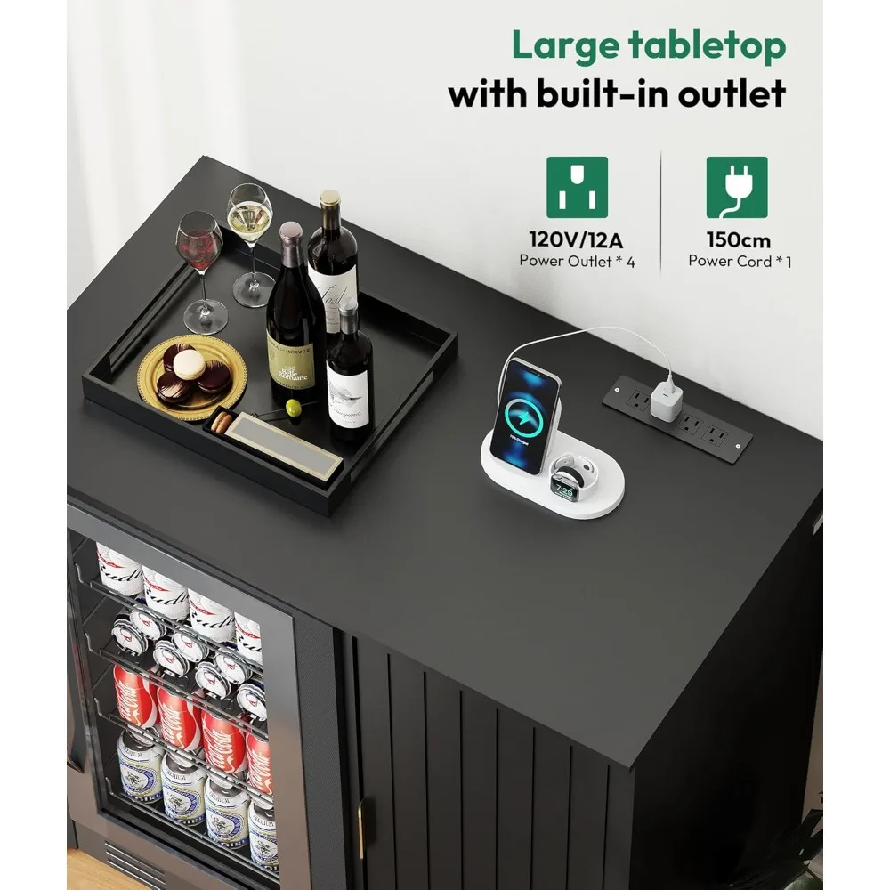 Coffee Bar con spazio per mini frigorifero - Mobile bar con presa di corrente, mini frigorifero scanalato con ripiano regolabile per K