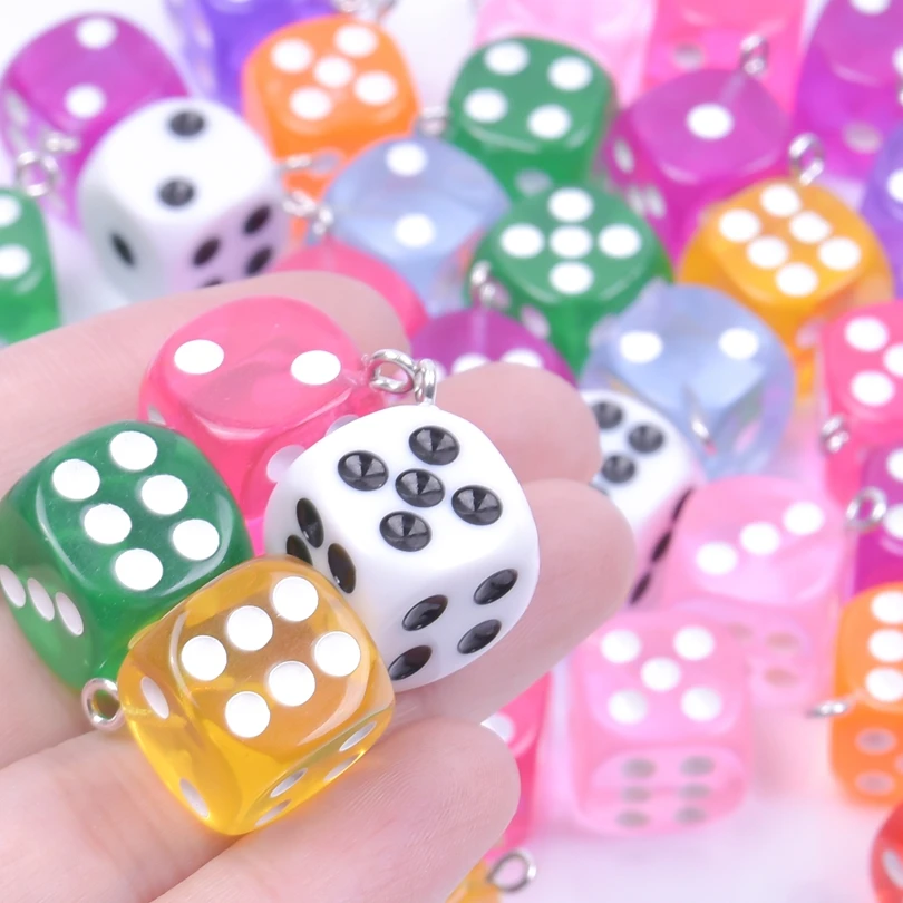 10/20/30pcs/Lot Random Mix Resin Dice Charms For Jewelry Making Bulk Colored Pendant Necklace Earring Handmade Material Supplies