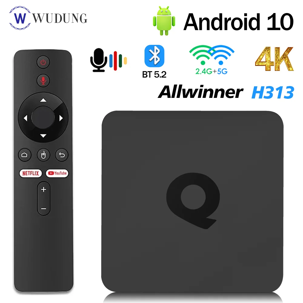 Q1 Android 10.0 Smart TV BOX 2GB 16GB Allwinner H313 Quad Core 4K 2.4G e 5G Dual Wifi Set Top Box Lettore multimediale 2G8G