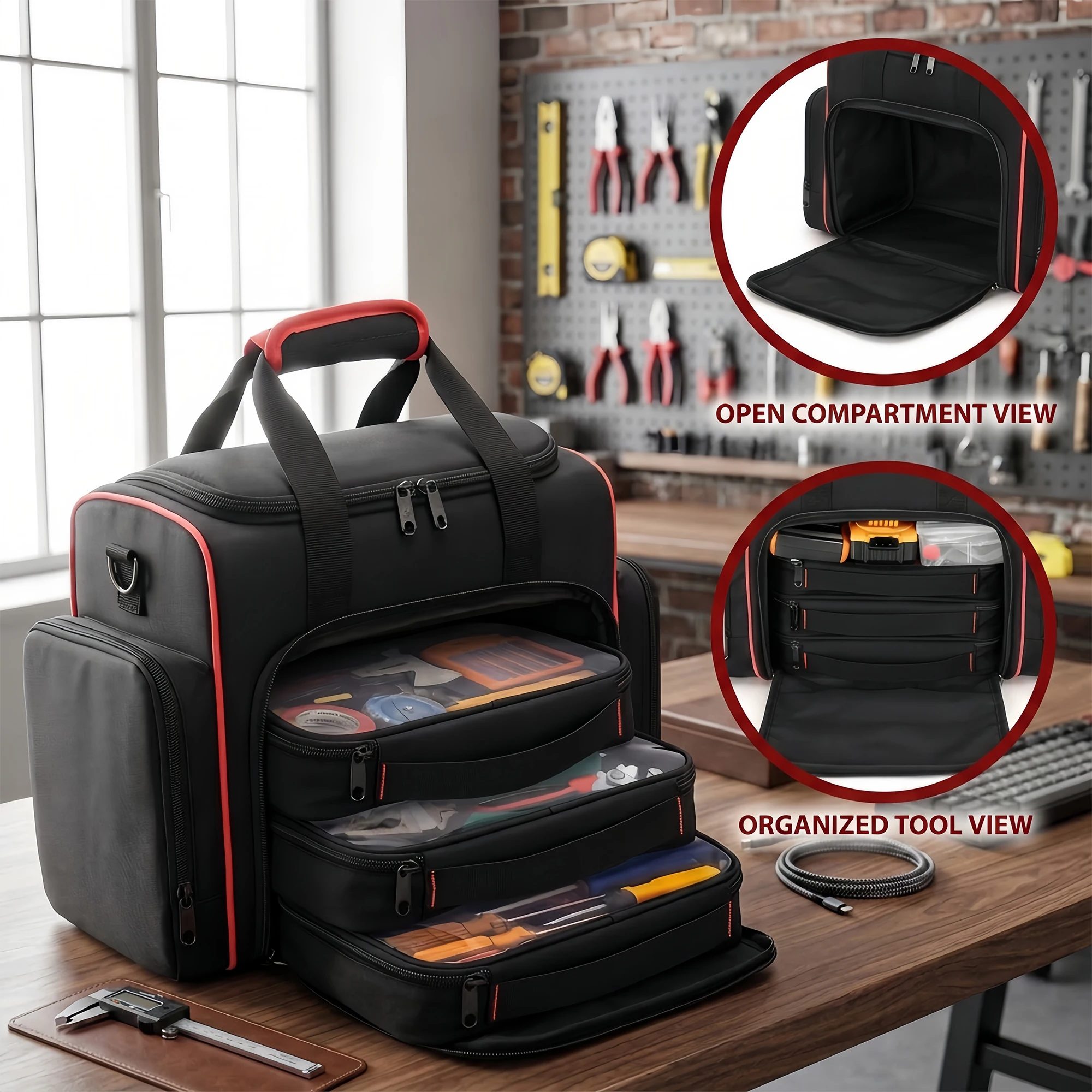 `16 Inch Rolling Tool Bag with Wheels, 33L Waterproof Tool Tote with Extendable Handle for Electrician Carpenter Mechanic`