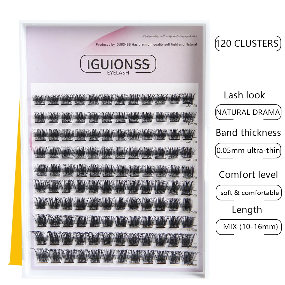 IGUIONSS Lash klastry DIY przedłużanie rzęs 120 klastry Lashes 10-16mm 10 stylów C D dd Curl pojedyncze rzęsy