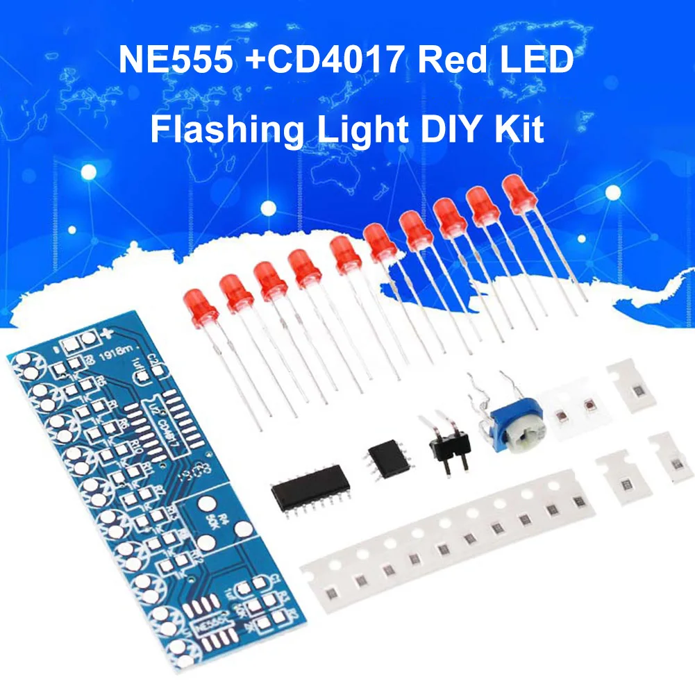 1-10pcs NE555 +CD4017 Red LED Flashing Light DIY Kit SMD Soldering Practice Suite LED Water Flowing Effect DC 2.5-14.5V 1.6mm