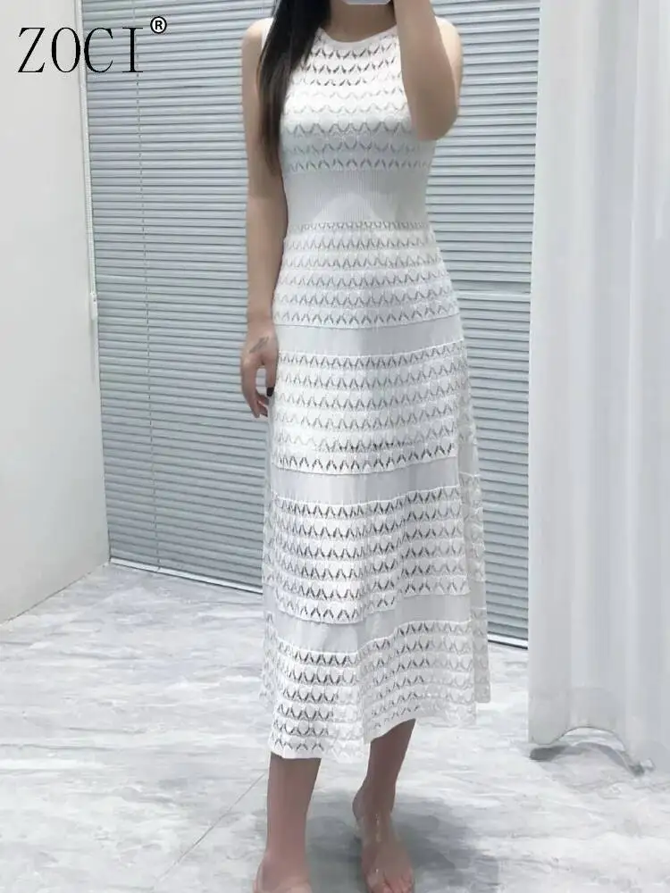 ZOCI вязаное крючком женское платье, однотонное ажурное женское элегантное платье без рукавов, повседневное платье-бретелька, новинка лета 2023 г. ZOCI вязаное крючком женское платье, однотонное ажурное женское элегантное платье без рукавов, повседневное платье-бретелька, новинка лета 2023 г.