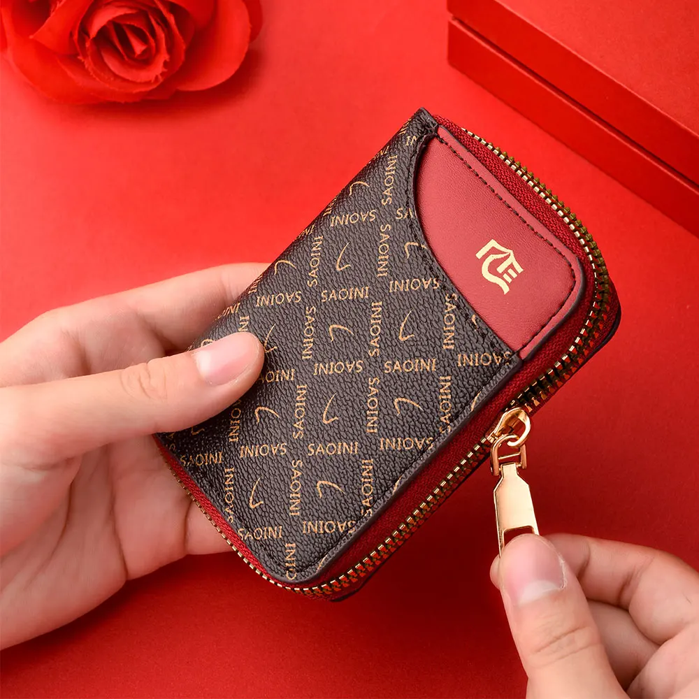 1PC Retro Floral Credit Card Wallet Single Layer Zipper Mini Wallet Large Capacity Card Holder for Driving License