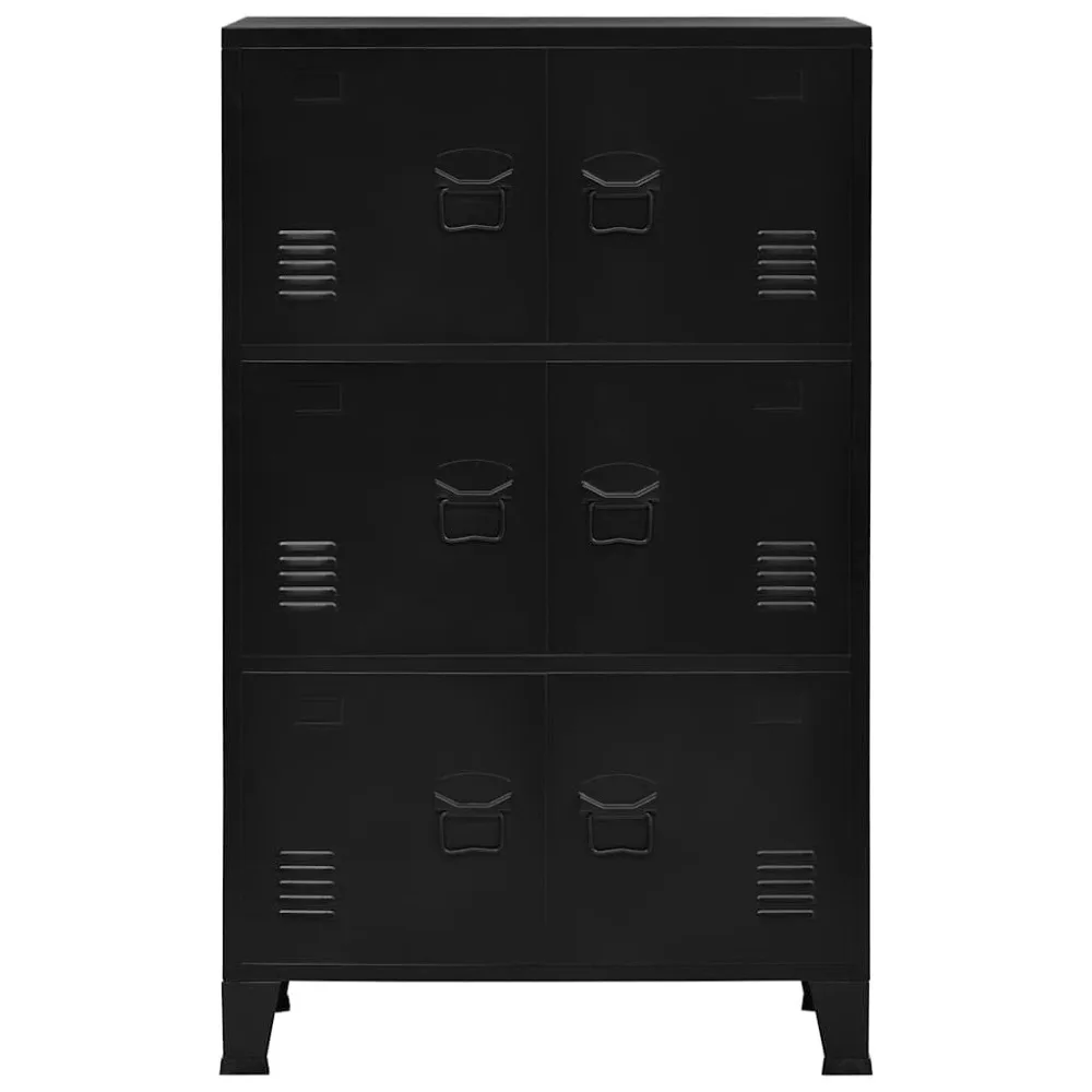 خزانة تخزين معدنية على الطراز الصناعي مع رفين و6 أبواب، تتميز بفتحات تهوية وحاملات بطاقات الاسم