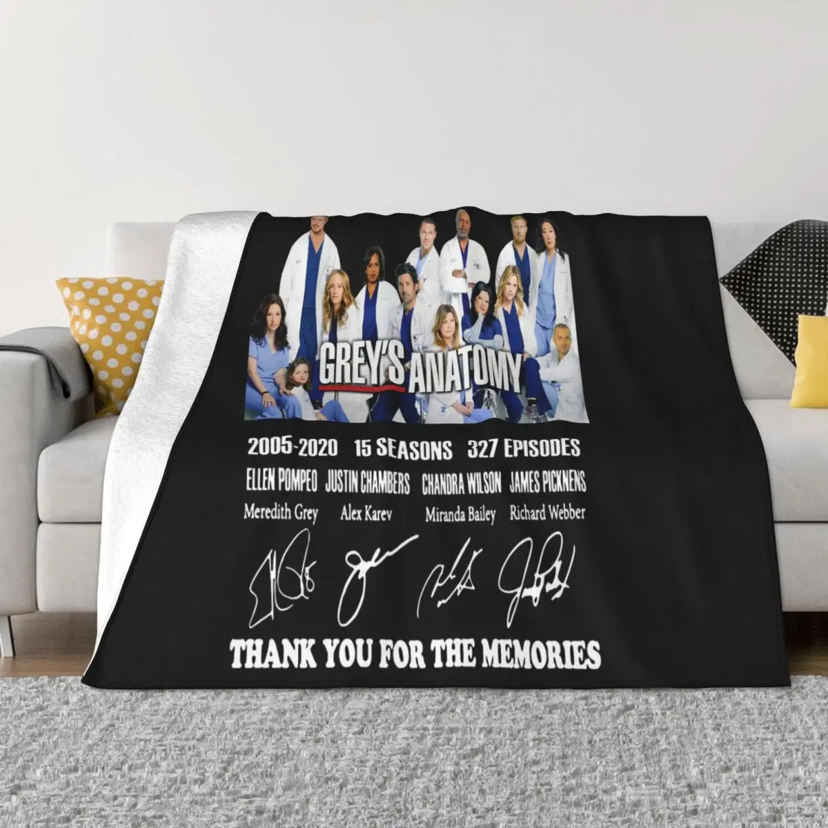 Greys Anatomy 15 Years 15 Seasons Thank You Signature Mug S3Xl Women Men Interested Creative Design Throw Blanket