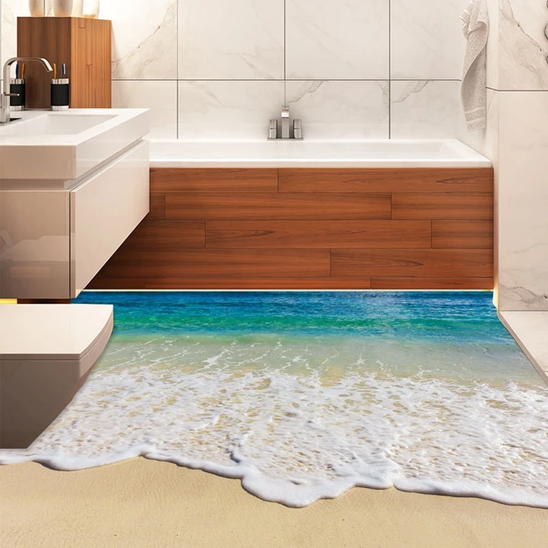 Adesivo per pavimento 3D Ocean Beach carta da parati per acqua di mare decalcomania murale autoadesiva