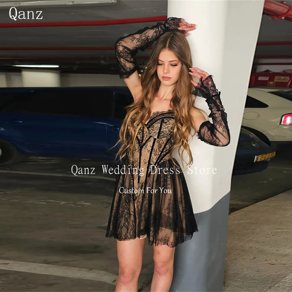 

Qanz Chic Lace Mini Prom Dress Sweetheart Short Dresses For Woman Party Wedding Sexy Backless Vestidos De Festa Customized
