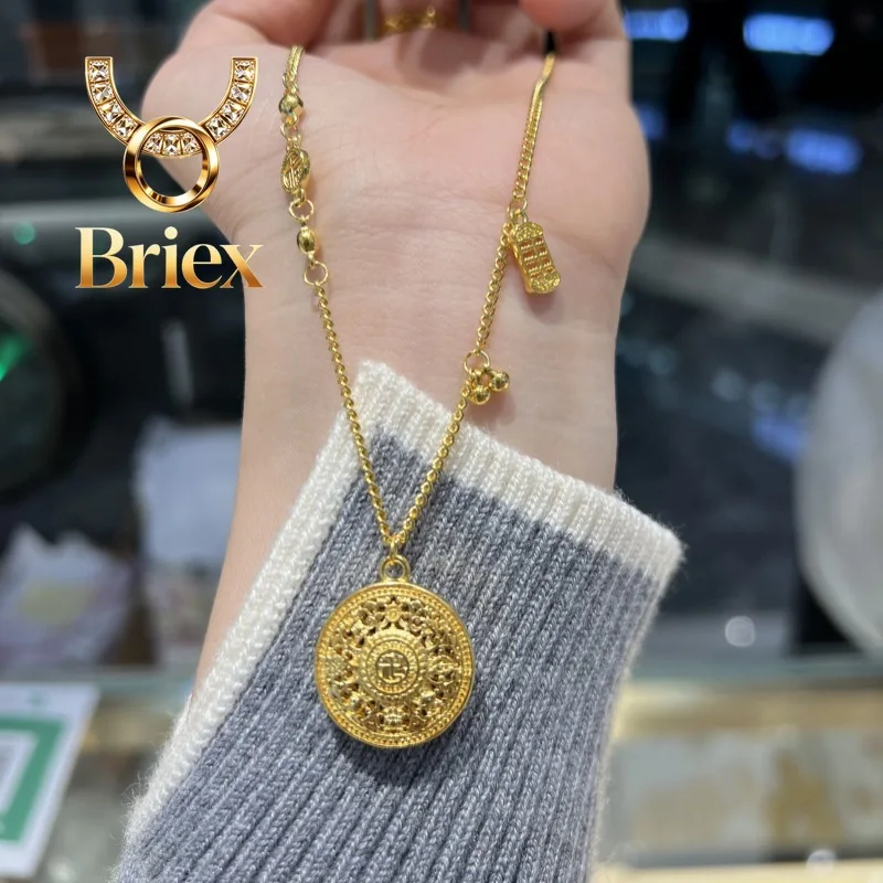 Briex Jewelry Real 18K Gold Eight Treasure Compass Necklace for Woman Luxury AU750 Pendant Necklace Fine Jewelry High-quality Ba