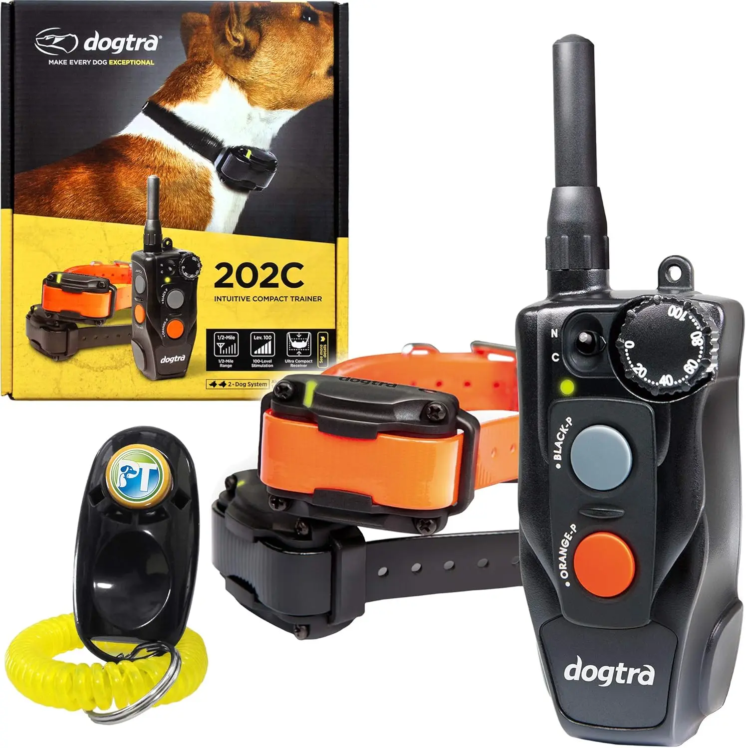 202C   E-Collar - 1/2 Mile Range - 2-Dogs System, Static, Vibration, Medium Output, Adjustable Levels, Wate