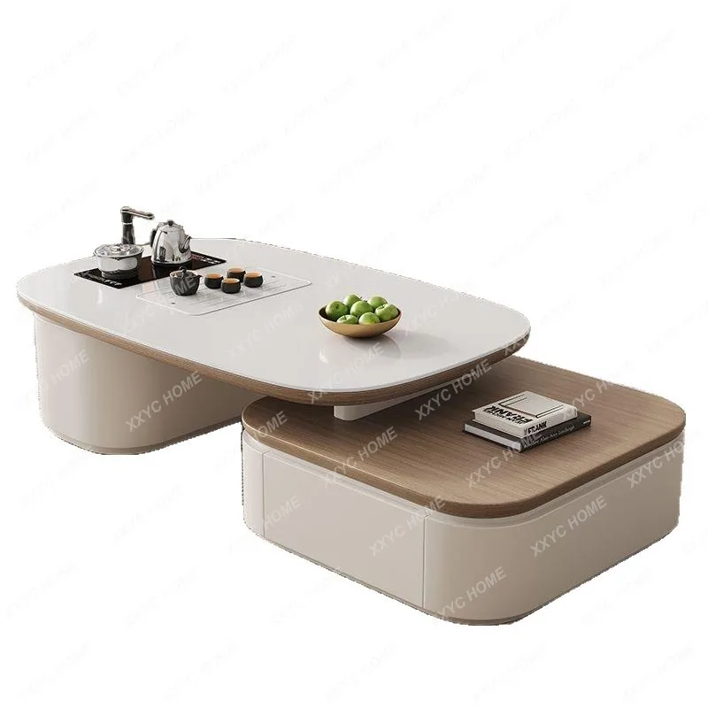 All solid wood rock slab Kung Fu coffee table TV cabinet tea table tea bar machine combination living room modern multi-function