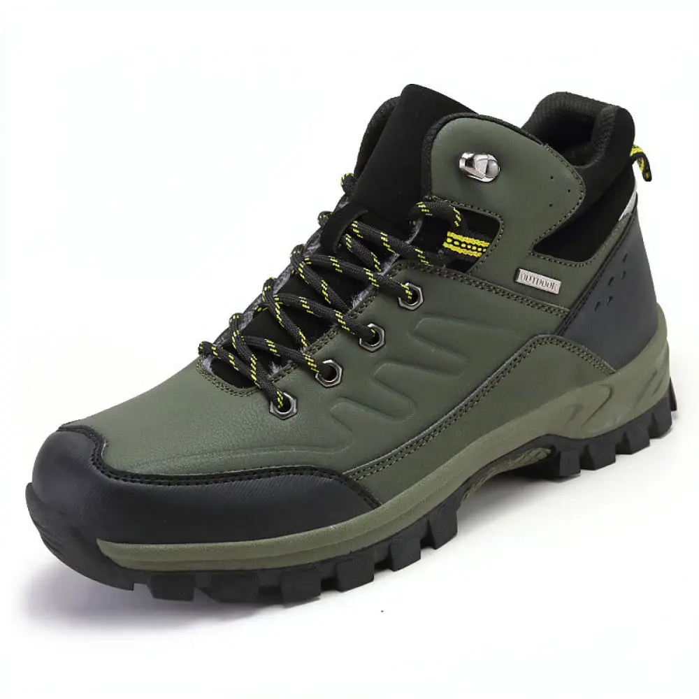 Mens Outdoor Warm Boots Plush High Top Cotton Shoes Winter Trekking Footwear Comfortable Anti Slip Casual Walking Sneakers