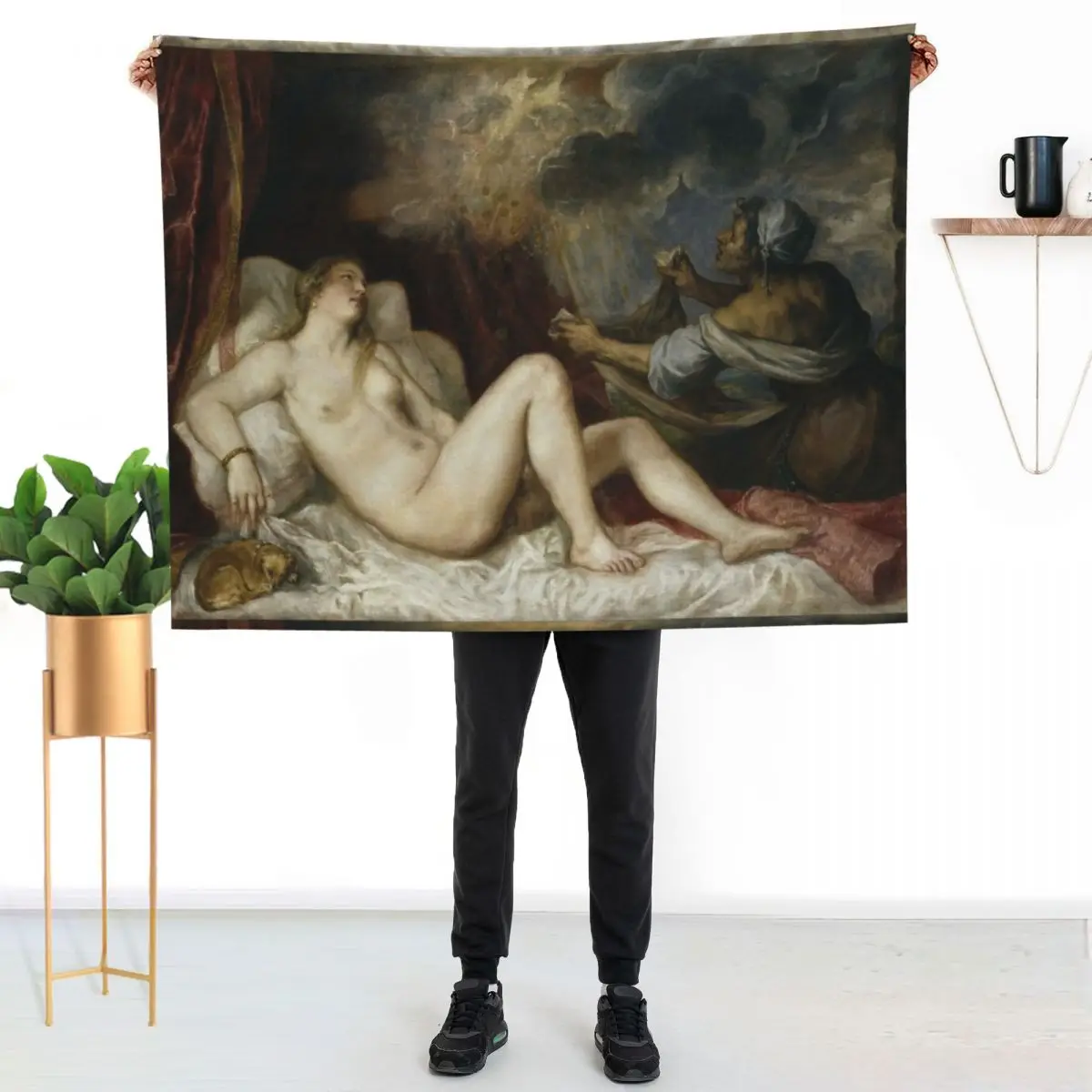 

HD. Dana with Nursemaid, by Tiziano Vecelli or Titian (1553–1554) Throw Blanket Soft Bedroom Blanket for Night Sleeping