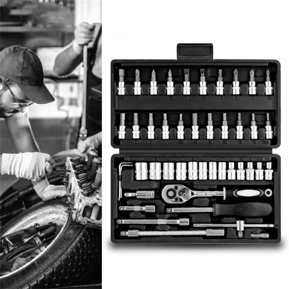 Quick Ratchet Wrench Socket Combination Set Auto Repair Sleeve  Car  Onboard Toolbox