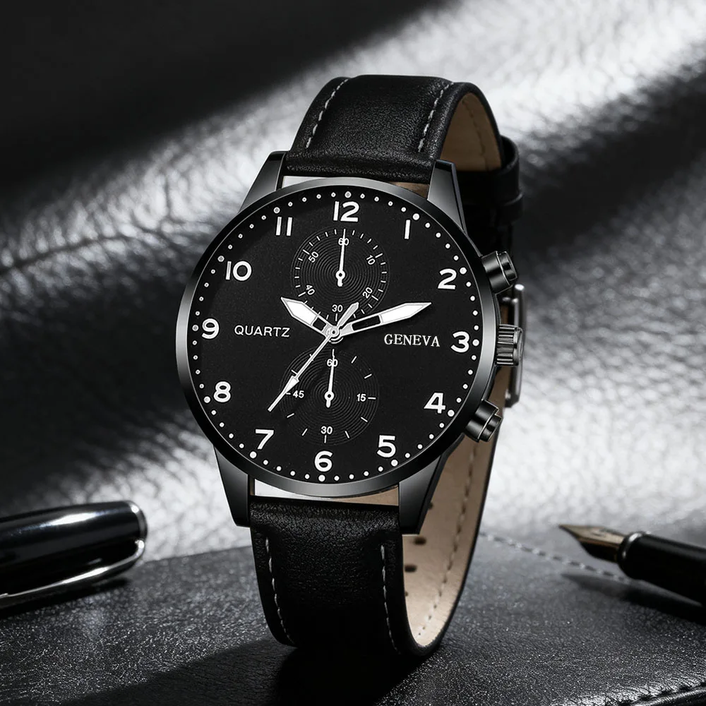 4PCS casual and fashionable men's round dial quartz watch combination, suitable for daily wear