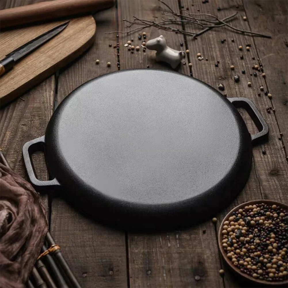 30cm Cast Iron Round Griddle For Crepes And Pizza with Dual Handles Pancake Pizza Pan Kitchen Outdoor BBQ Grill Cookware Fry Pan