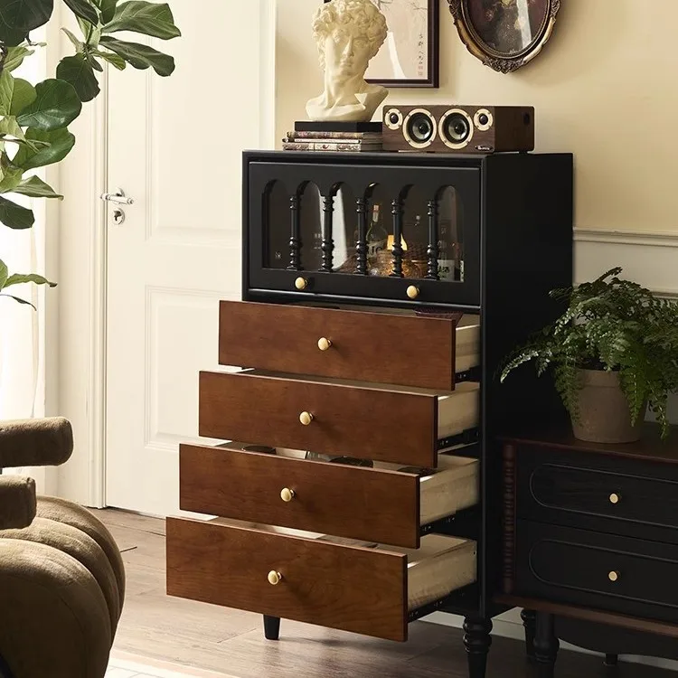 French solid wood wardrobe, home small apartment multi drawer color matching bedroom storage cabinet