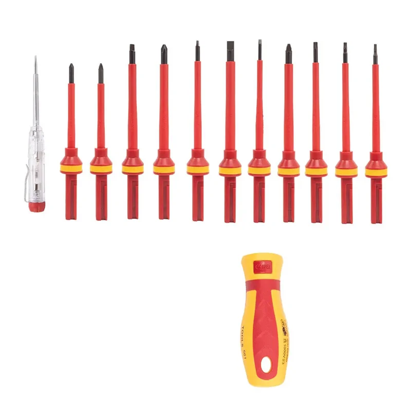 

A88E-For Electrician Repair Tools& Home Use 13Pcs 1000V VDE Insulated Screwdriver Set With Magnetic Phillips Torx Hex-Bits