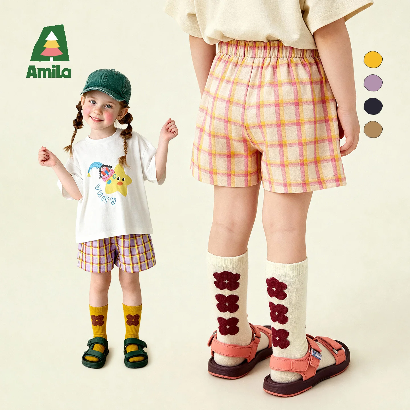Amila 2026 Summer Children's Shorts Energetic Multiple Styles Vintage Contrast Color Versatile Fashionable Casual Shorts