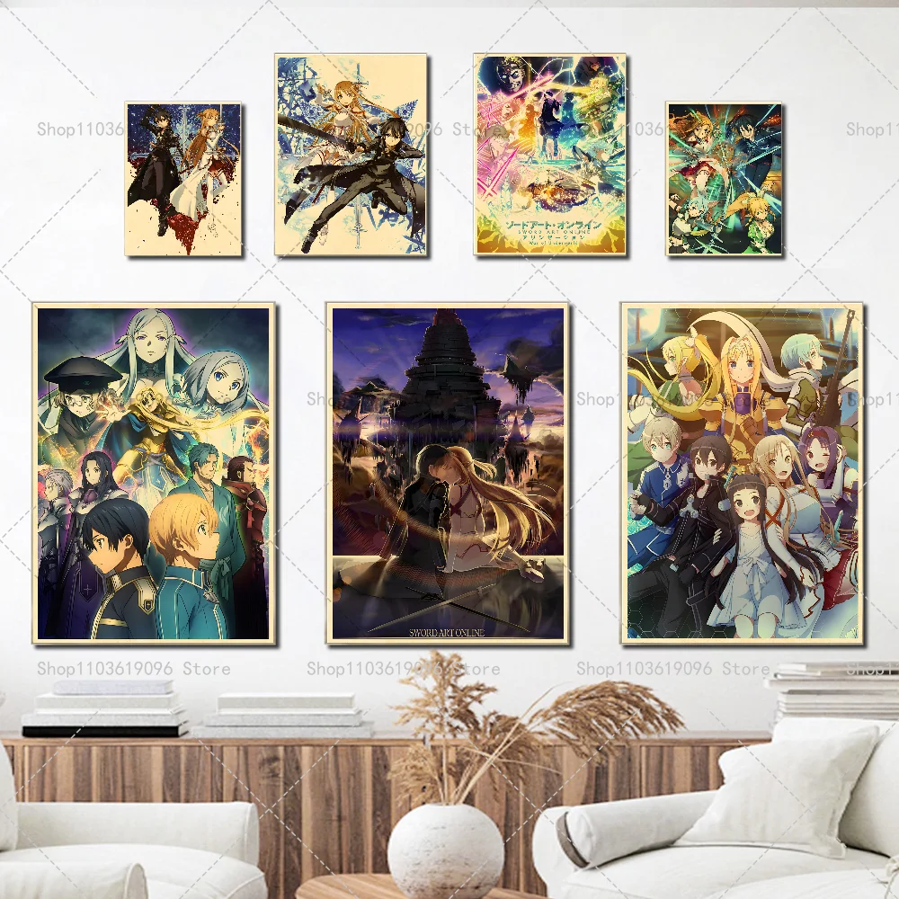 Anime Sword Art Online Poster Self-adhesive Art Waterproof Paper Sticker Coffee House Bar Room Wall Decor