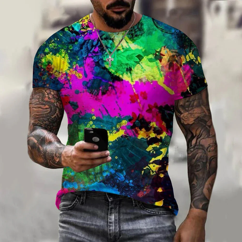 Top 2024 New Neon Graffiti 3D T-shirt for Men and Women Summer Casual Short Sleeve Harajuku Street Dance Top