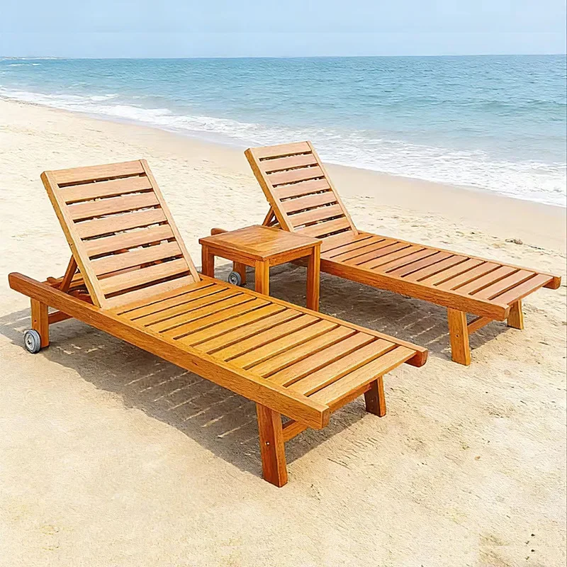 Outdoor courtyard bed outdoor solid wood lounger balcony garden villa seaside swimming pool leisure preservative wood beach chai