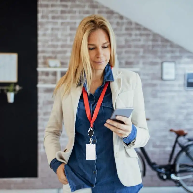 Double Badge Holder Vertical 2 Card Badge Holder With Thumb Slots Hard Transparent Case Protector With Retractable Badge