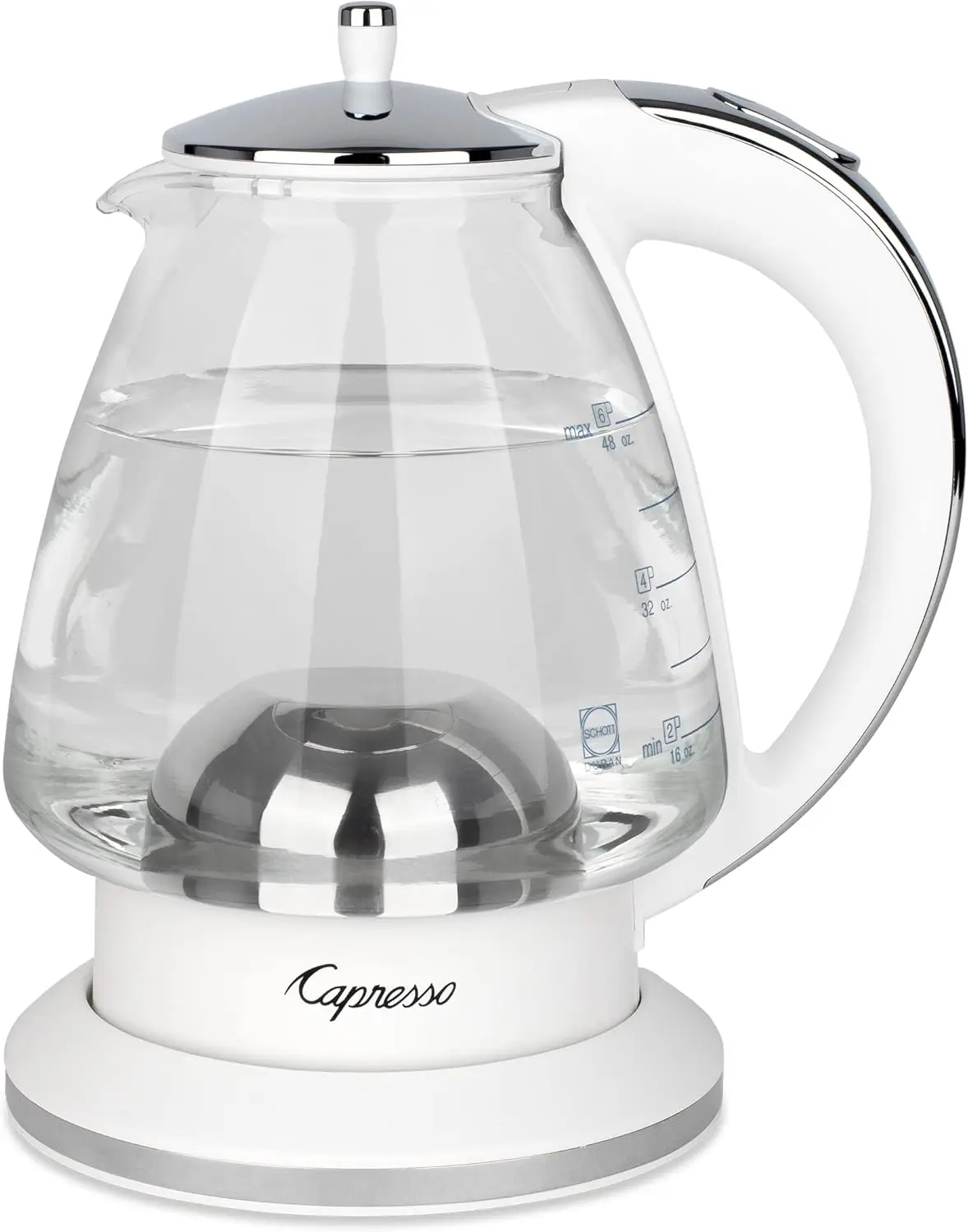 

240.02 oz Glass Kettle, White Chrome Finish, 6-Cup Capacity with Auto Shut-Off