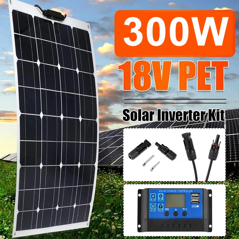 Flexible Solar Panel 300W Dual USB Output Solar Cells Waterproof 10A/20A/30A/40A/50A/60A Controller for 12V/24V Battery Charger