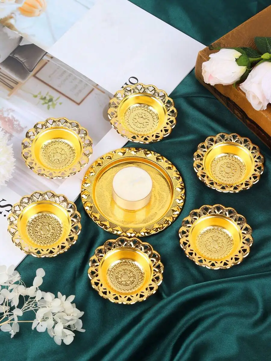 Portavelas de hierro dorado, adorno moderno para escritorio, cena a la luz de las velas, reunión familiar, 1 ud./7 Uds.