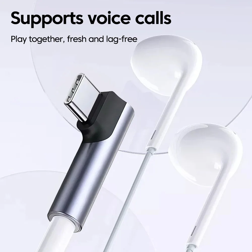 Ultra Thin Type C to 3.5mm Female Audio Adapter Right Angle for Wired Earphone iPhone 17 16 Samsung Call Dongle