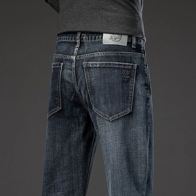 

Весенне-осенние серые классические мужские прямые джинсы, узкие джинсовые брюки, эластичные хлопковые деловые повседневные брюки, брендовая одежда 42, 44, 46