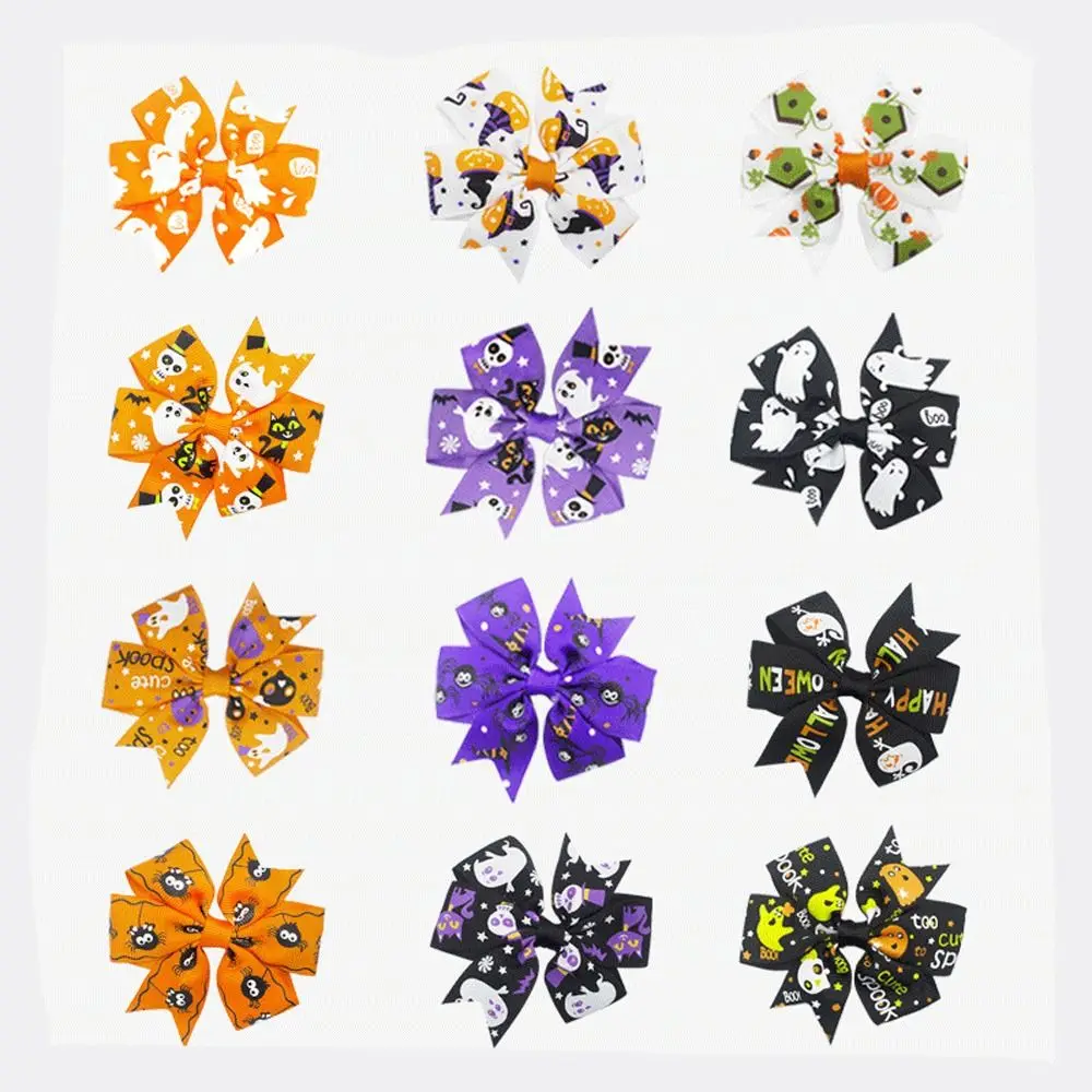 Halloween Bowkont Hair Clips For Girls Skeleton Pumpkin Cat Duckbill Clips  Ribbon Hairpins Kids Hair Accessories