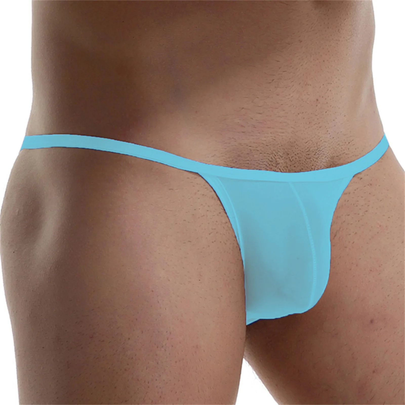 New Men\'s Sexy Revealing Buttocks Nylon Briefs Cool Ice Silk Low-Rise Underwear Bikini Pouch Panties U Convex Solid Mens Thongs