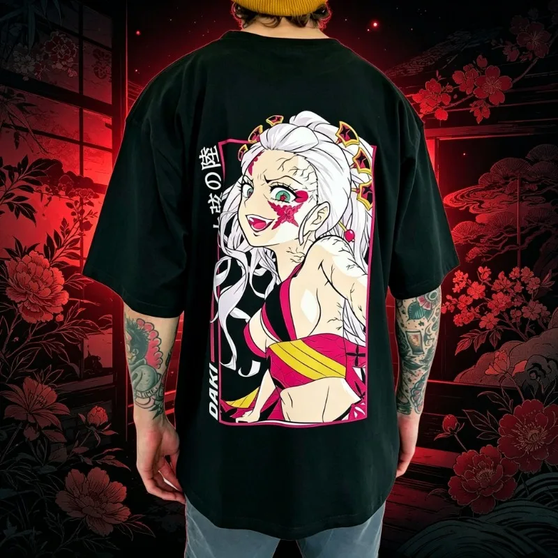 Camiseta de Algodón 100% Unisex con Estampado de Anime Demon Slayer, Estilo Manga Japonés, Edición Verano 2026, Daki No.6 de la Luna Creciente, Primera Edición