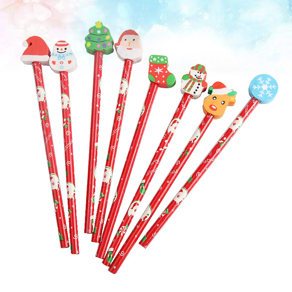 

12 Pcs Cartoon Pencil Pencils for Kids Erasers School Supplies Wooden Child Christmas