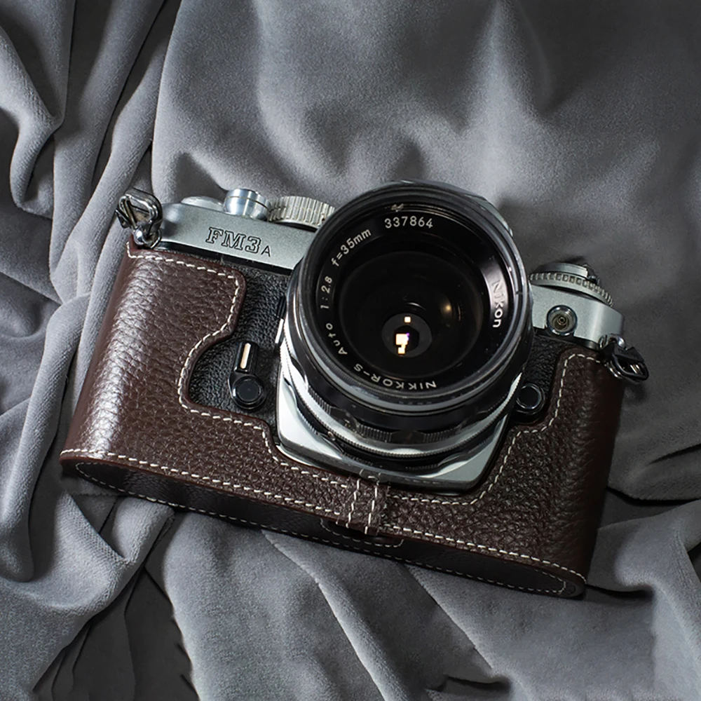 

For Nikon FM3A Case Genuine Real Leather Half Cover Bag Case FM3A Case Handmake Leather Camera Bag Photography Accessories